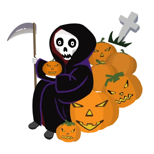 TShirt Design: Grim Reaper Among Jack-O-Lanterns