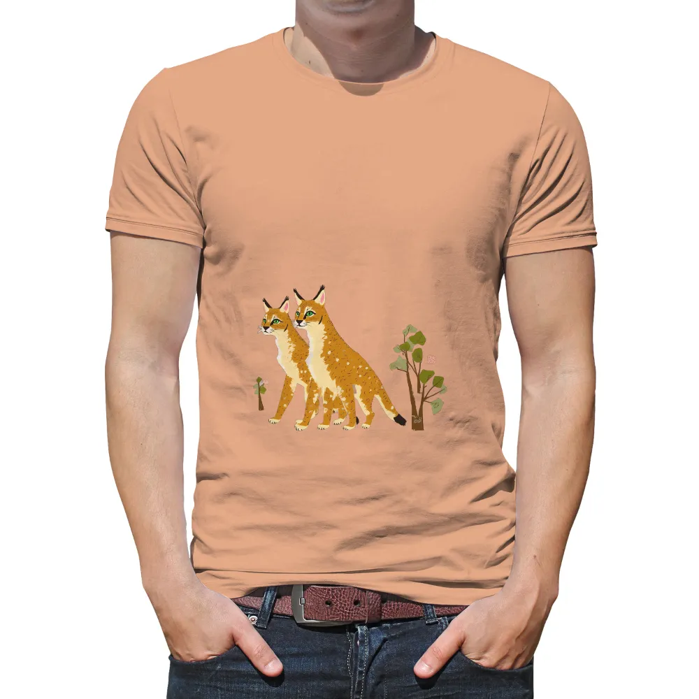 Lynxes in Harmony: TShirt Printing Artistic Design|reign forest fronds camp shirt