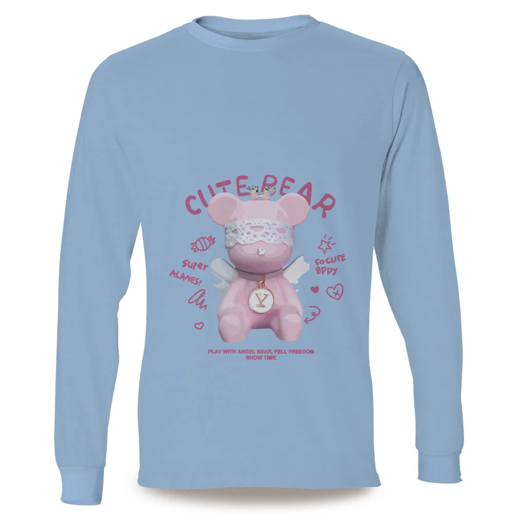 Tee Shirt Printing: Super Cute Pink Teddy Bear with Lace Collar and Golden Pendant|milano calou vibrant summer shirt