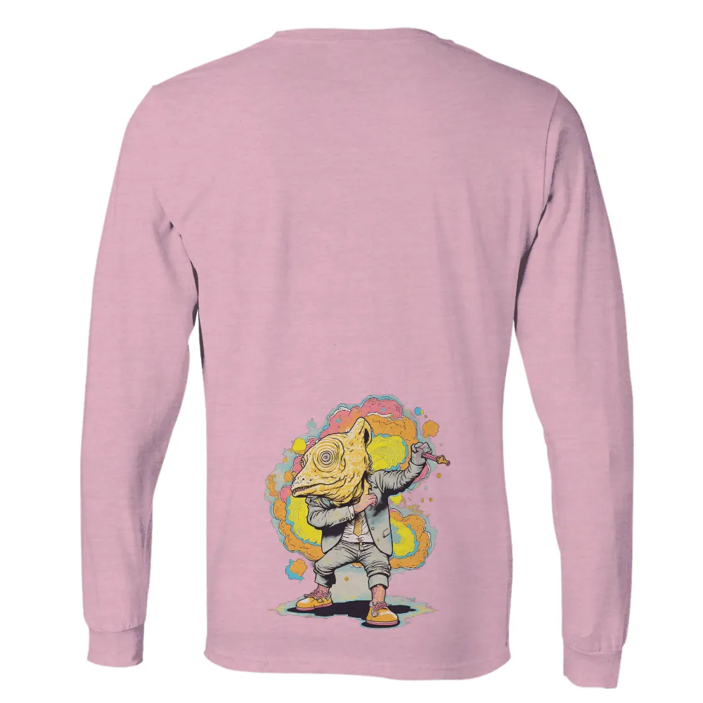 Tee Shirt Printing: Whimsical Chameleon Gentleman - Artistic Designs|men's art cotton colorful printed loose casual shirts