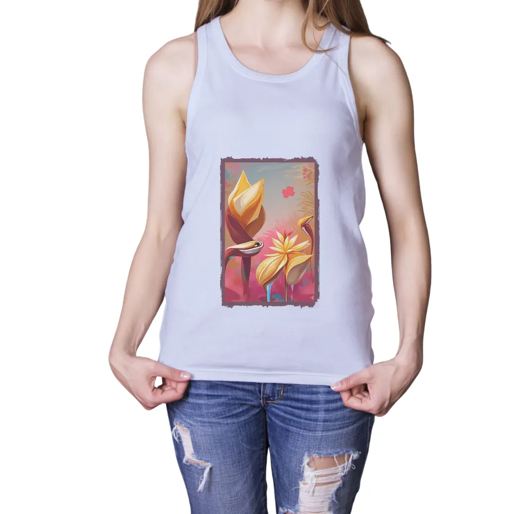 T-Shirts Custom: Whimsical Flower Garden | Artistic Designs| ethereal clouds