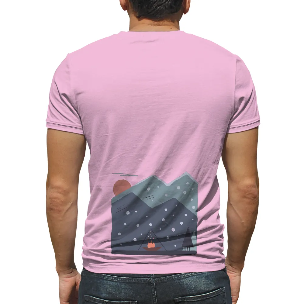 Customized Tee Shirts: Winter Solitude - Warmth Amidst Snowy Mountains|t shirt painting on nature