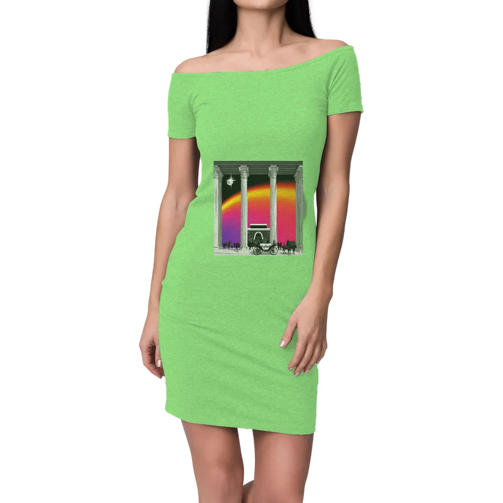 T-Shirts Custom: Ancient Temple in Modern Times| vibrant gradient background