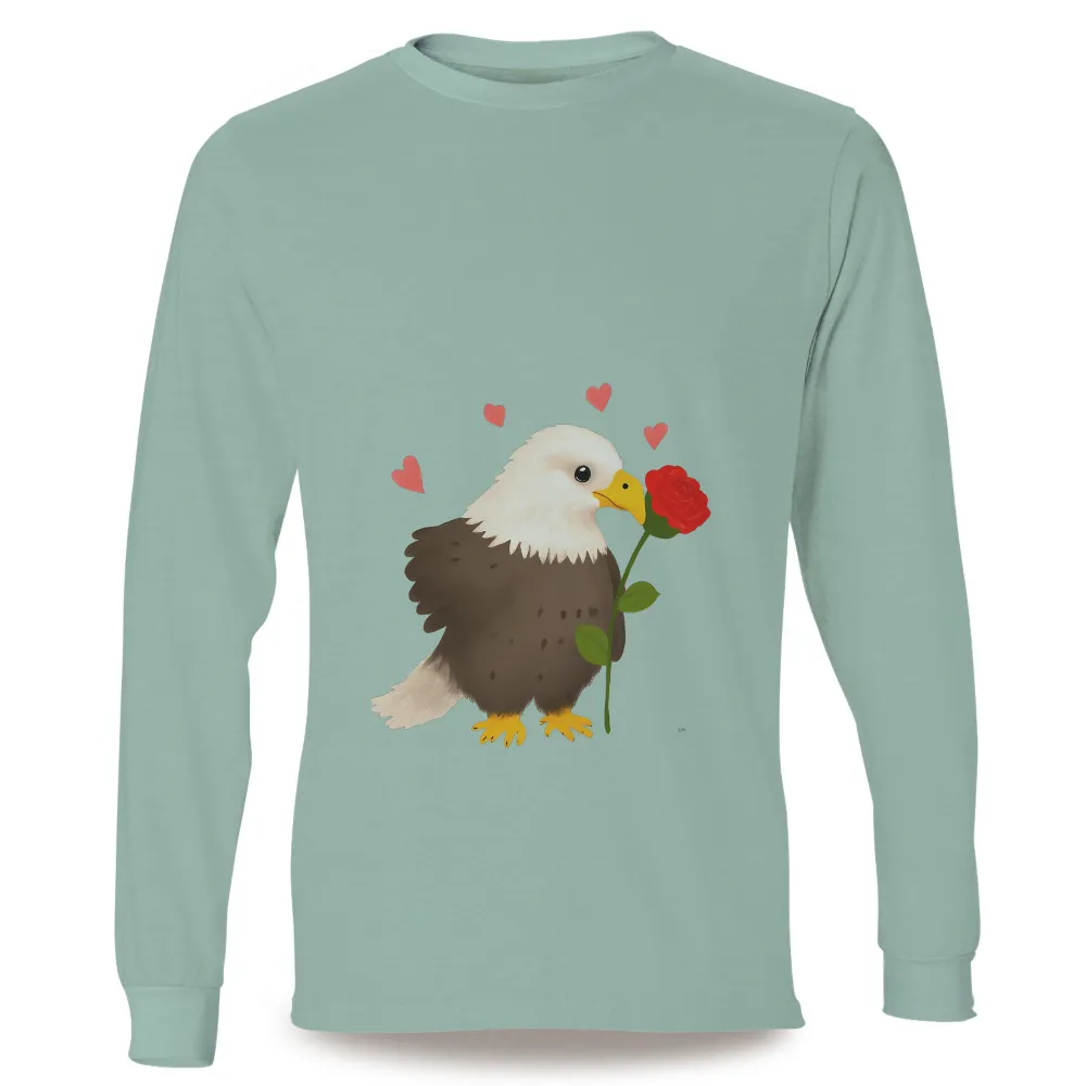 Graphic Tees: Bald Eagle with Red Rose - Artistic Love Design|peace love camping shirt