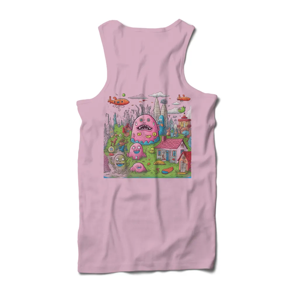 Custom T-Shirt Printing: Whimsical Village with Quirky Monsters|final fantasy xt shirt