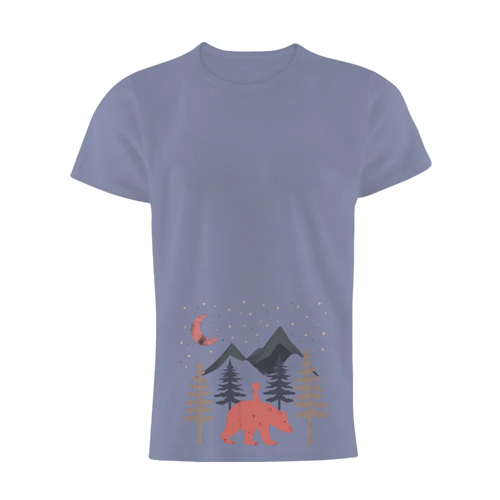 TShirt Design: Journey Through the Night with a Bear| Mountains in the distance