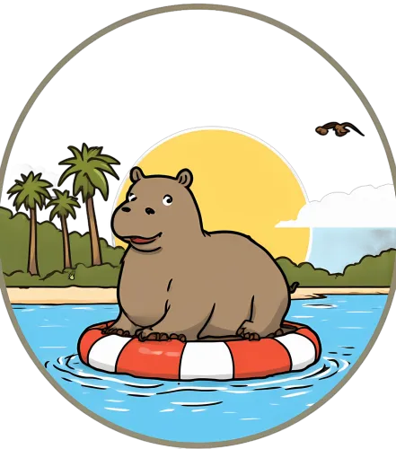 Custom Tee Shirts: Sunny the Capybara Floating in Bliss