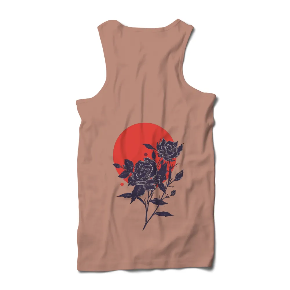 T-Shirts Pattern: Blue Roses and Red Sun - Artistic Design|minecraft sun and moon shirt