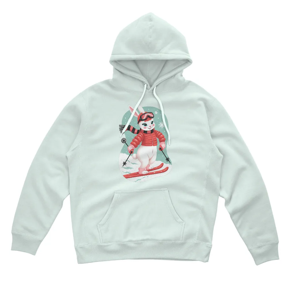 Customized Tee Shirts: Winter Sports Bunny | Skiing Adventure| Snowflakes falling