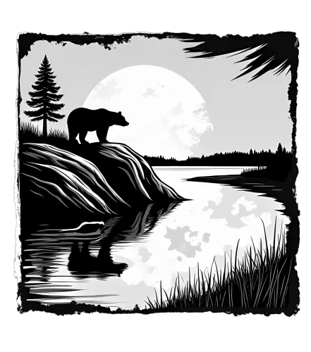 Tee Shirt Printing: Bear Under the Moon - Vintage Nature Design