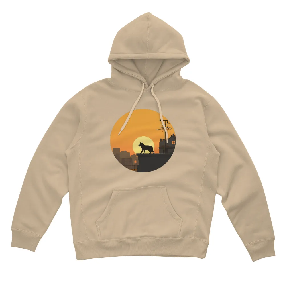 TShirt Design: Cat Silhouette at Sunset - Urban Tranquility|alien cat vibrating