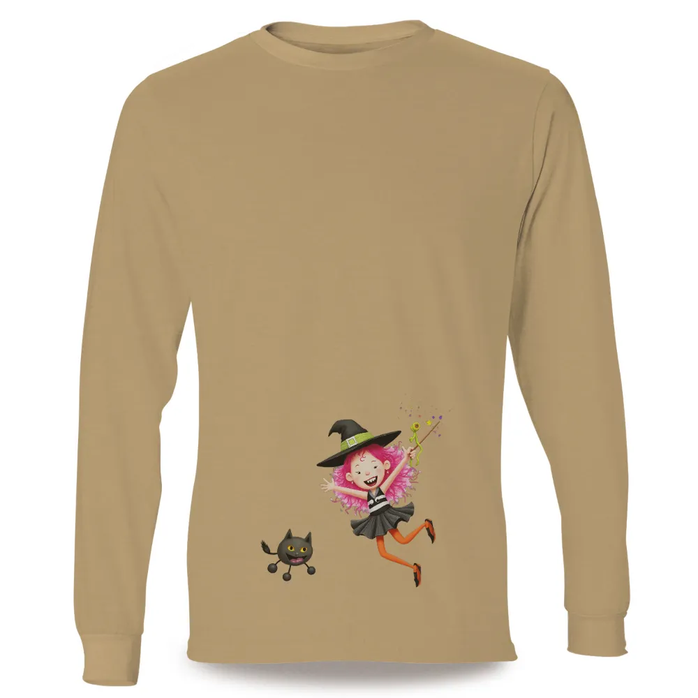 Custom Tee Shirts: Enchanted Witch | Halloween Magic & Joy|young witch leaping