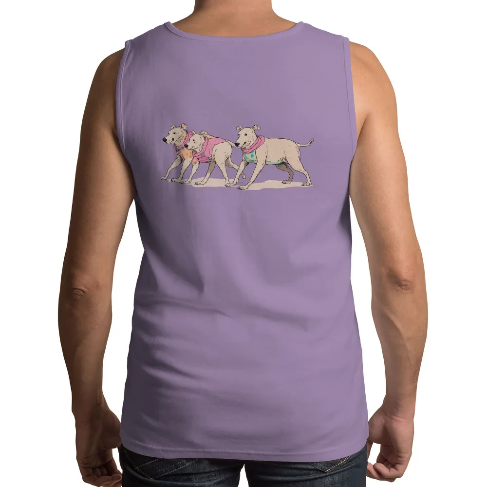 T-Shirts Pattern: Dogs in Colorful Bandanas - Celebrating Companionship| Playful spirit in dogs