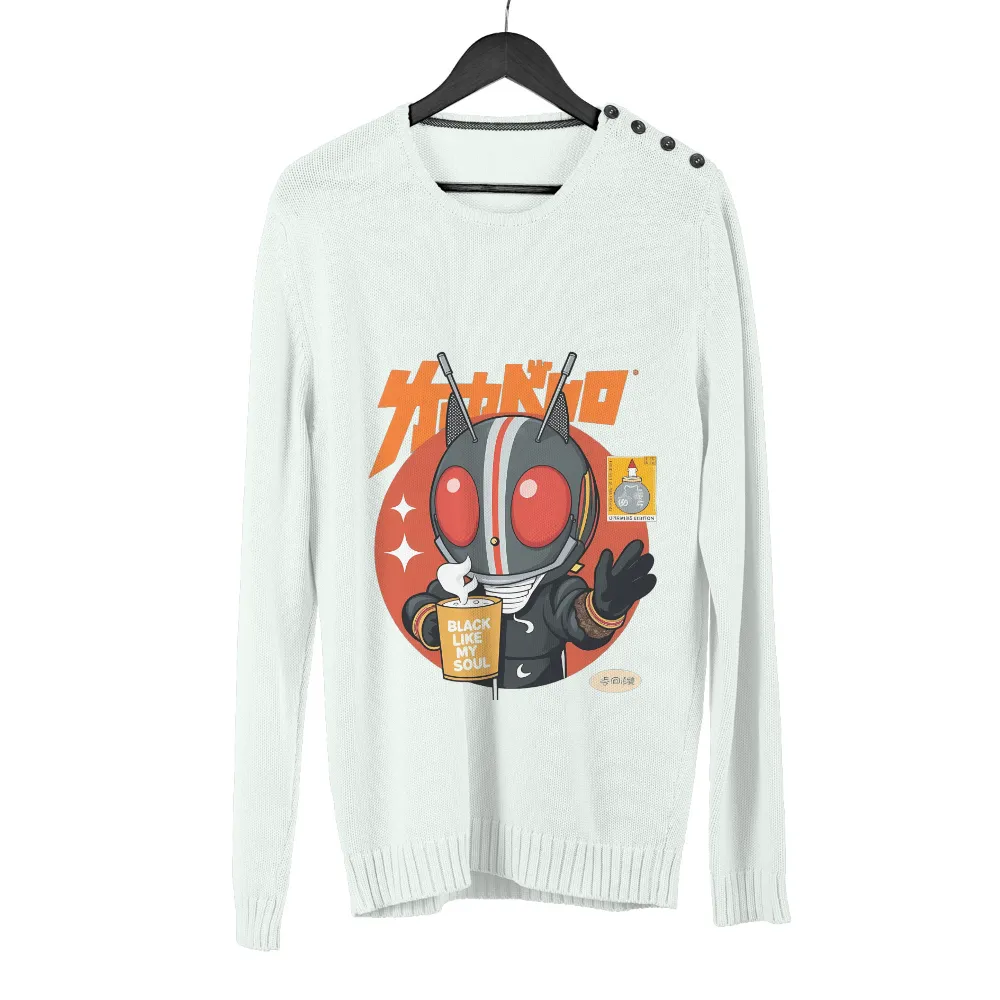 Kamen Rider Tee Shirt Printing | Pop Culture Anime Design|Kamen Rider holding coffee