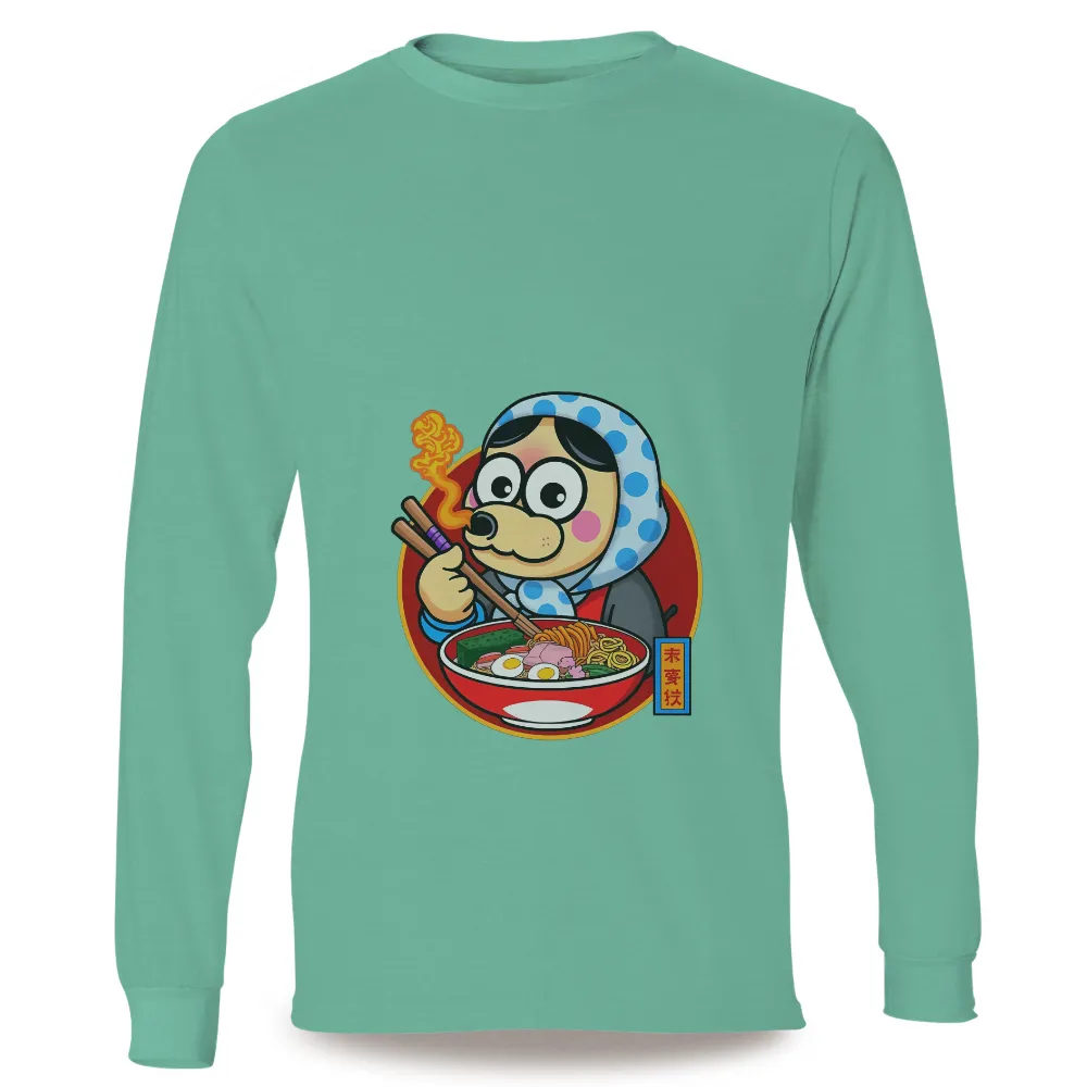 Custom T-Shirt Printing: Ramen Joy - Comfort Food & Nostalgia|Character enjoying ramen