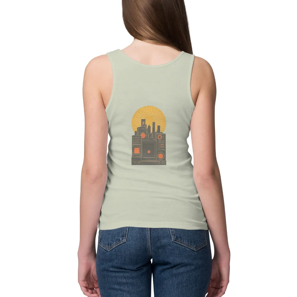 Retro Print Design: Vintage Boombox & City Skyline Nostalgia|vintage stag beer shirt