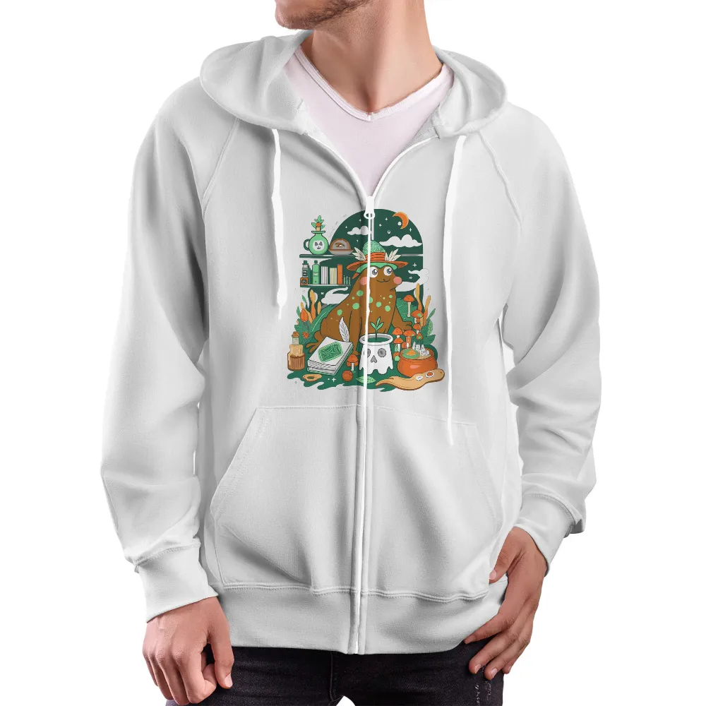 T-Shirts Custom: Whimsical Magical Garden with Fungi| cozy evening in the garden