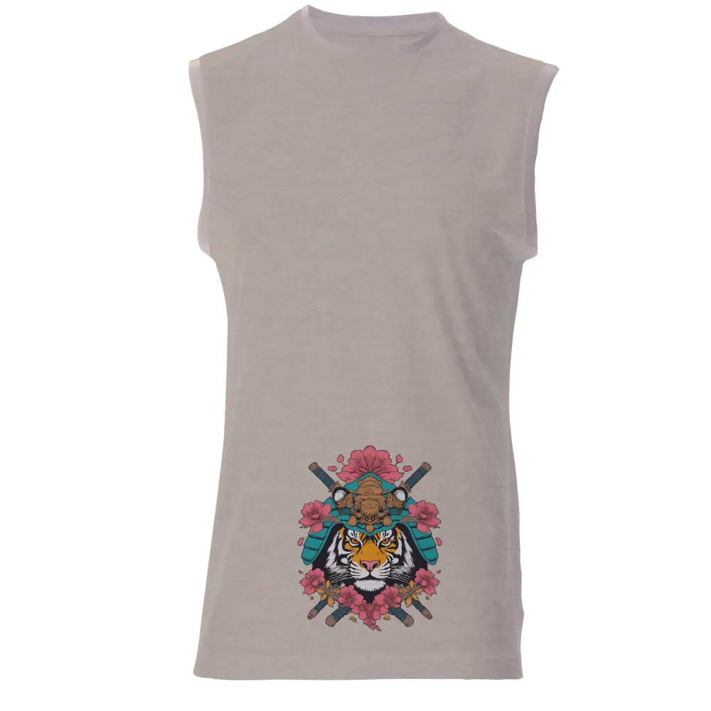 T-Shirt Printing: Tiger Samurai with Cherry Blossoms - Artistic Design|acnh samurai shirt