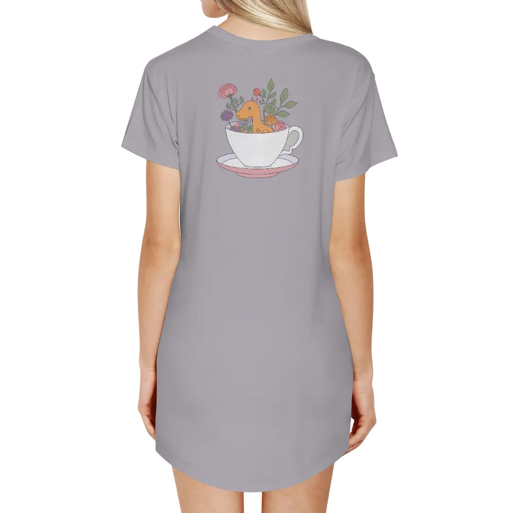 Graphic Tees: Whimsical Dino in a Teacup - Artistic Designs|4th of july dinosaur shirt