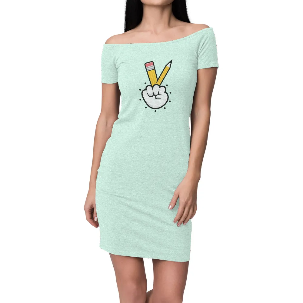 T-Shirts Custom: Cartoon Hand Peace Sign with Pencils - Artistic Design|t shirt new design 2022