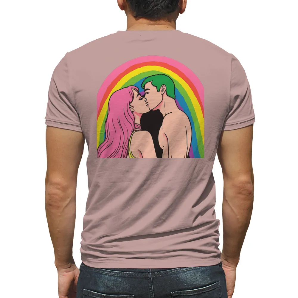 TShirt Design: Love Under the Rainbow - Artistic Pop Culture|white shirt with rainbow heart