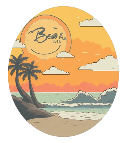 Beaches Rule: Vintage & Retro T-Shirts Pattern with Sunset and Palm Tree