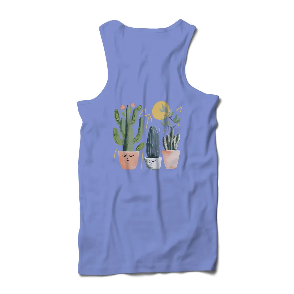 T-Shirts Pattern: Whimsical Cacti in Pots | Nature & Tranquility| vibrant cacti against black background