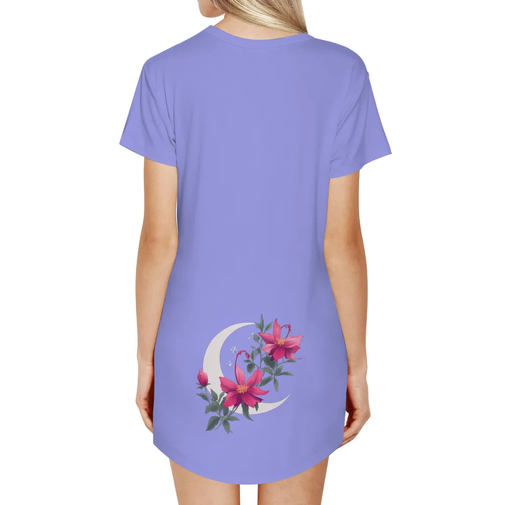 Shirts Graphic Tees: Crescent Moon and Pink Flowers - A Dreamy Harmony|t shirt painting on nature