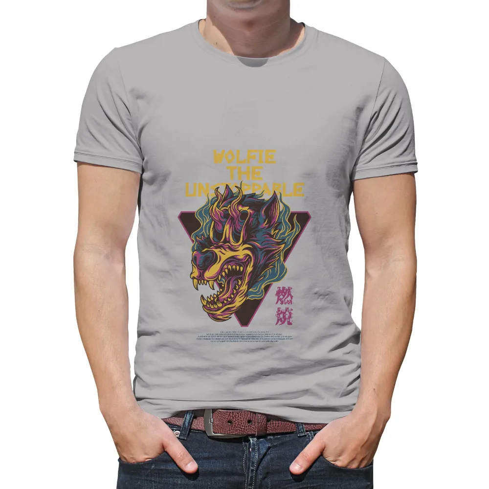 Custom Tee Shirts: Wolfie the Unstoppable - Vibrant, Detailed Design|wolf graffiti