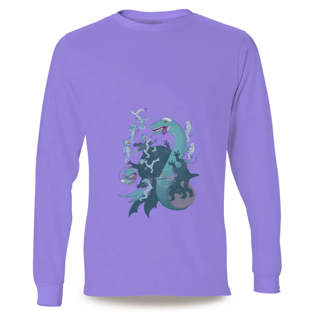 T-Shirts Design: Space Dinosaur Playtime with Astronauts| dynamic poses