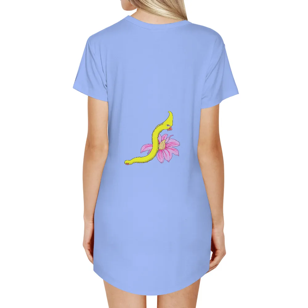 Tee Shirts Printed: Whimsical Snake and Flower Design|lady pink street art