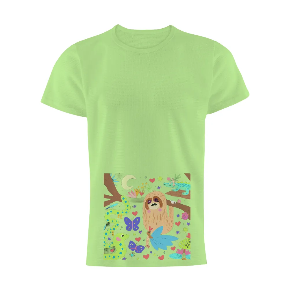 Custom T-Shirt Printing: Magical Night Forest with Sloth, Snake, and Crocodile|peace love and beer t shirt