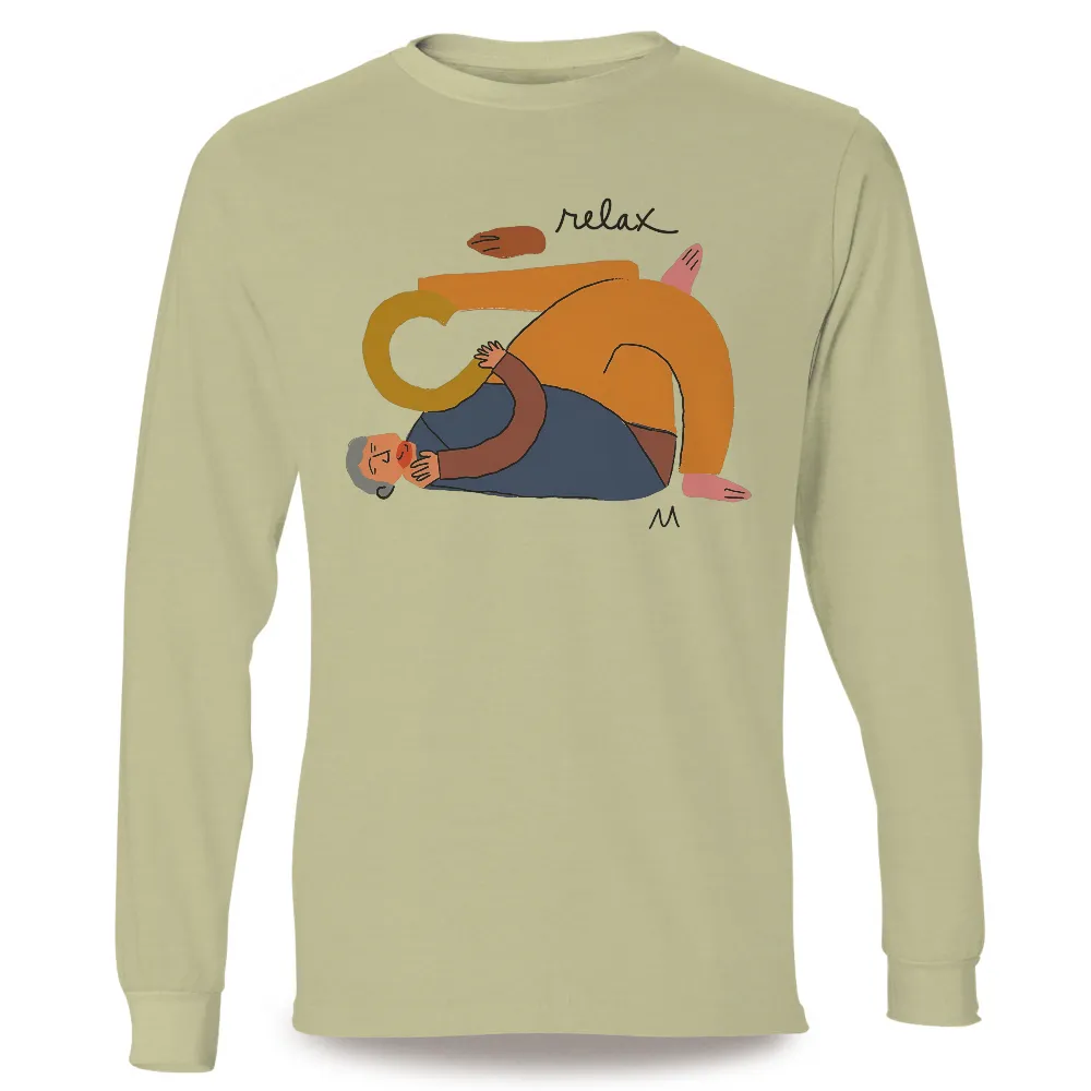 T-Shirts Design: Embrace Relaxation with Serene Elderly Figure|Elderly man lying on his back