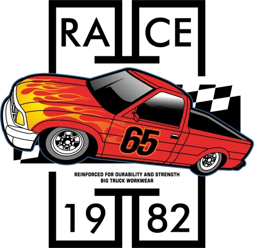 Tee Shirts Printed: Red Sports Car with Flame Design