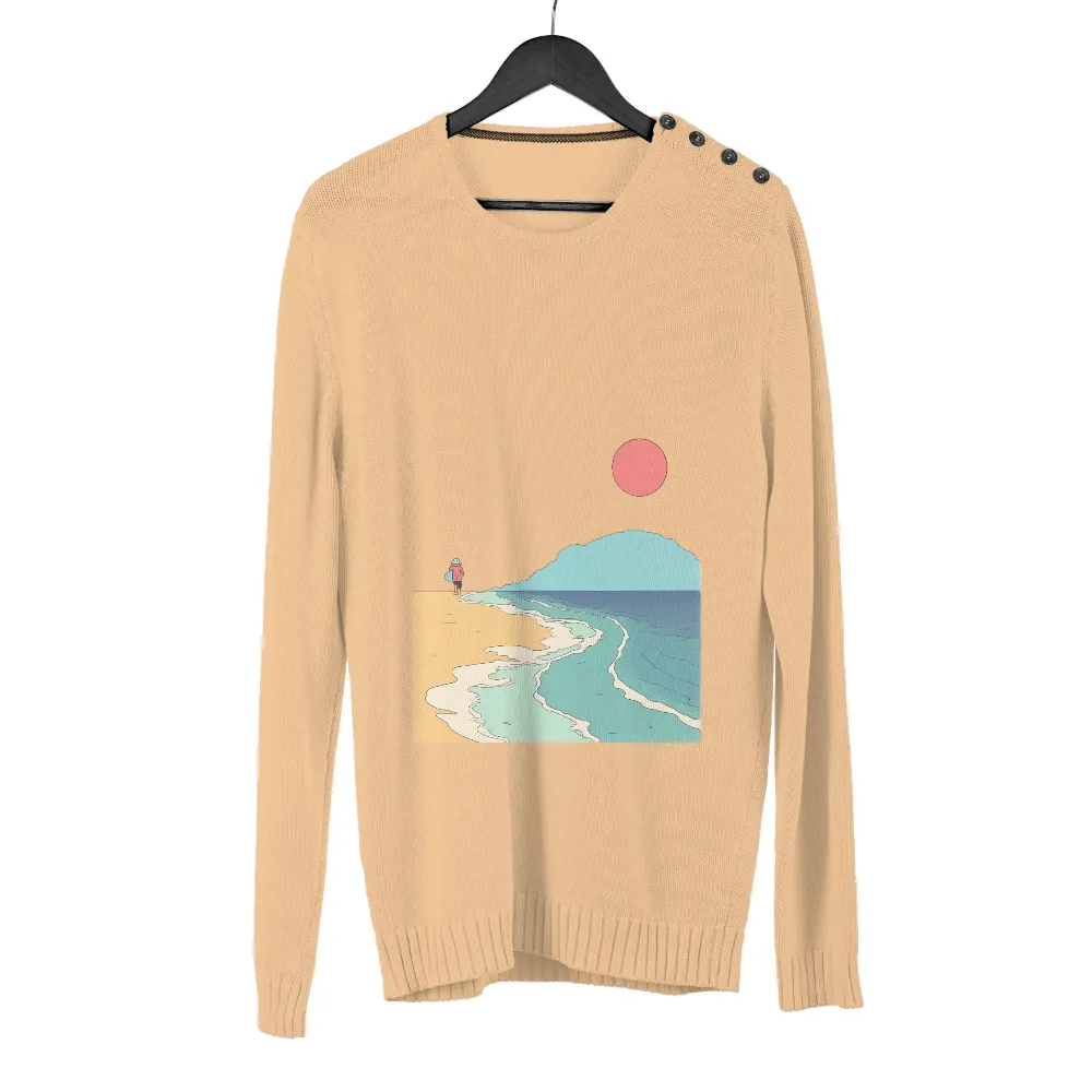 Tee Shirts Printed: Minimalist Surfer's Dream - Pink Sun and Ocean Harmony|asda ladies sun tops