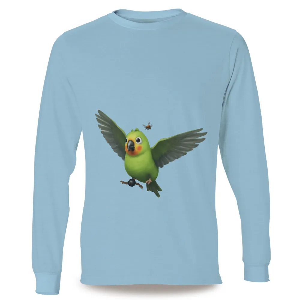 Custom Tee Shirts: Embrace Life's Simple Pleasures with a Playful Parrot Design|hovering nearby