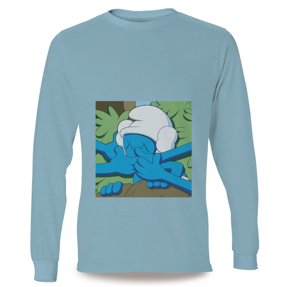 TShirt Printing: Emotional Smurf in the Forest|white v neck boyfriend t shirt